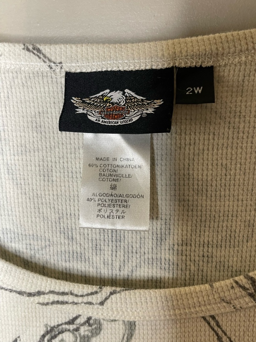 Harley-Davidson White 3/4 Sleeve Tee with Rhinestones and Wings Sz 2X - Picture 5 of 8
